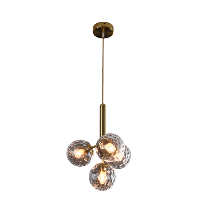 4 Heads Globe Ceiling Chandelier Modernism Dimpled Blown Glass Hanging Light Fixture in Gold