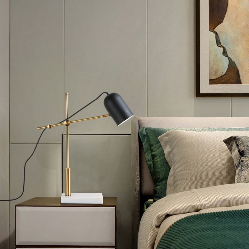 Modern Stylish 1 Bulb Desk Lamp with Metal Shade and Boom Arm Black Domed Reading Book Light for Bedside