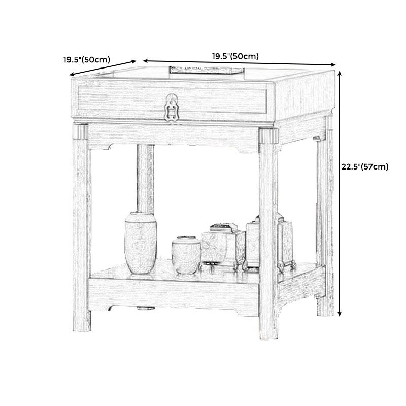 Traditional Square Wooden Sofa Side Accent Table with Storage and Shelf