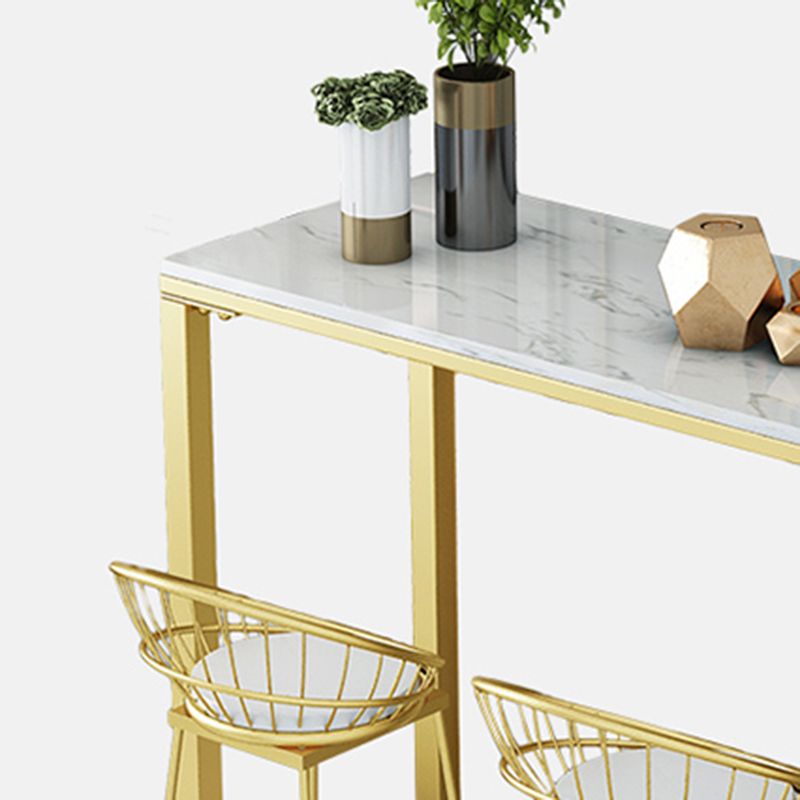 Gold Living Room Pub Height Dining Table Marble Contemporary Bistro Table with Storage