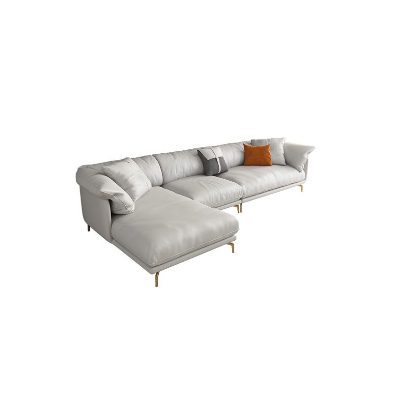 White Sectional Feather Padded Leather Sofa with Pillow Back