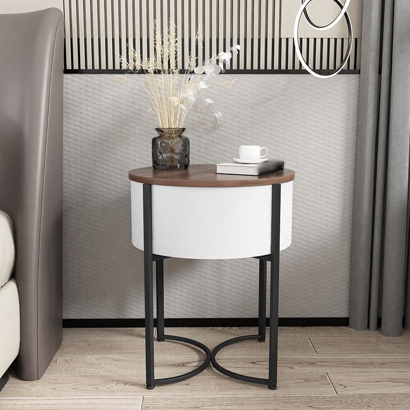 Modern Imitation Wood Nightstand Modern Metal Round Accent Table Nightstand with Legs