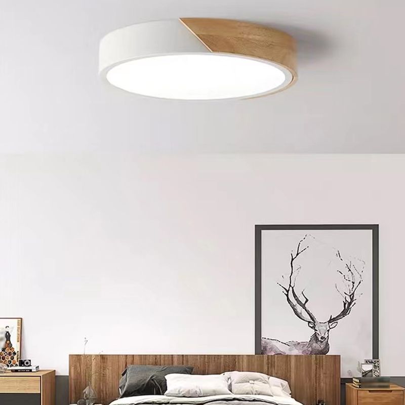 Modern Wood Flush Mount LED Geometric Shape Ceiling Light with Acrylic Shade