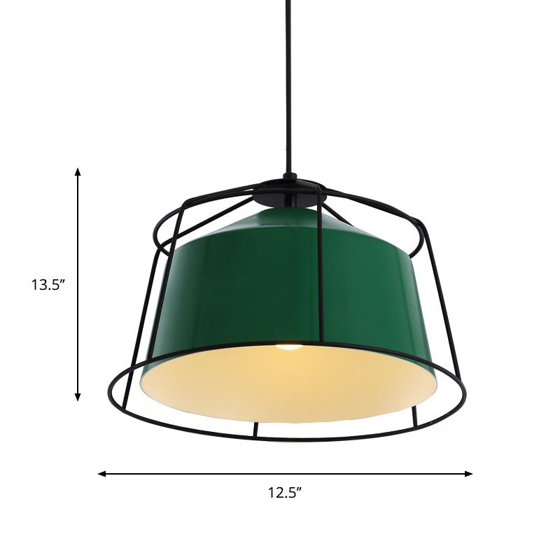 Green Barn Pendant Light Fixture Loft Aluminum 1 Light Living Room Down Lighting with Cage Guard