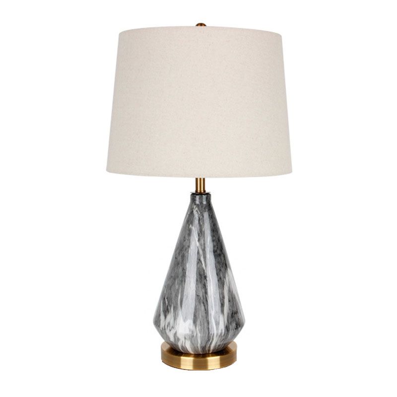 Drum Fabric Table Lamp Minimalist Single Sitting Room Nightstand Light with Diamond Ceramic Base in Black/White