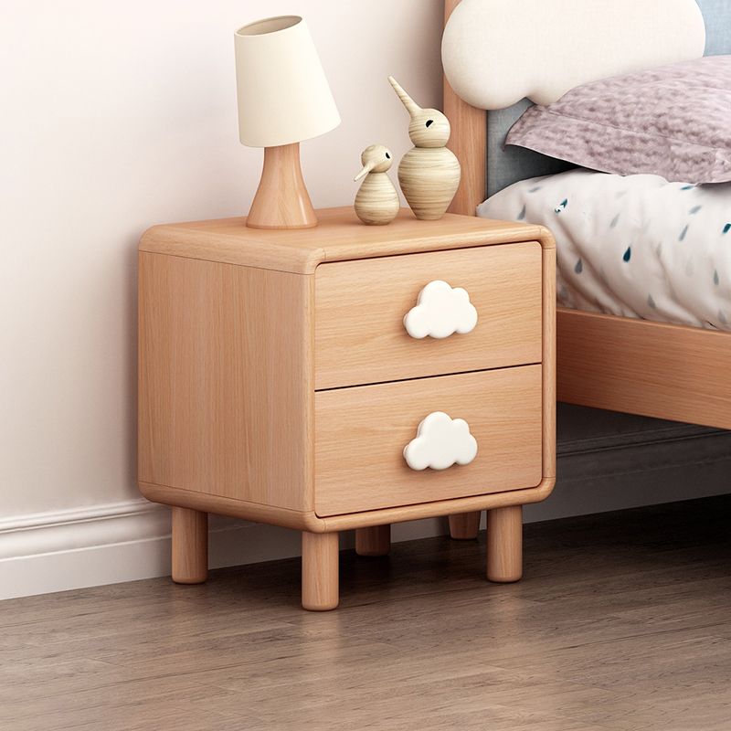 Modern Beech Kids Bedside Table Light Wood Nightstands with 2 Drawers