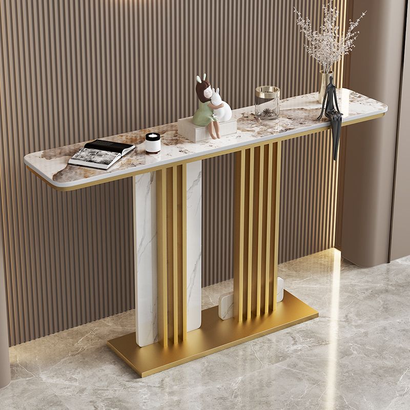 Glam Pedestal Console Table Slate Rectangle Scratch Resistant Stain Resistant Console