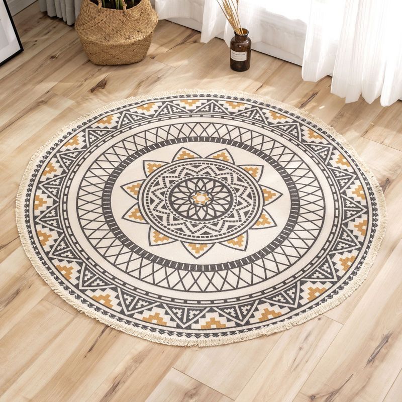 Moroccan Geometric Printed Rug Multi-Color Cotton Area Carpet Easy Care Pet Friendly Indoor Rug for Bedroom