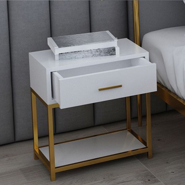 Wooden and Metal Bed Nightstand Modern Minimalist Bedside Table with Legs