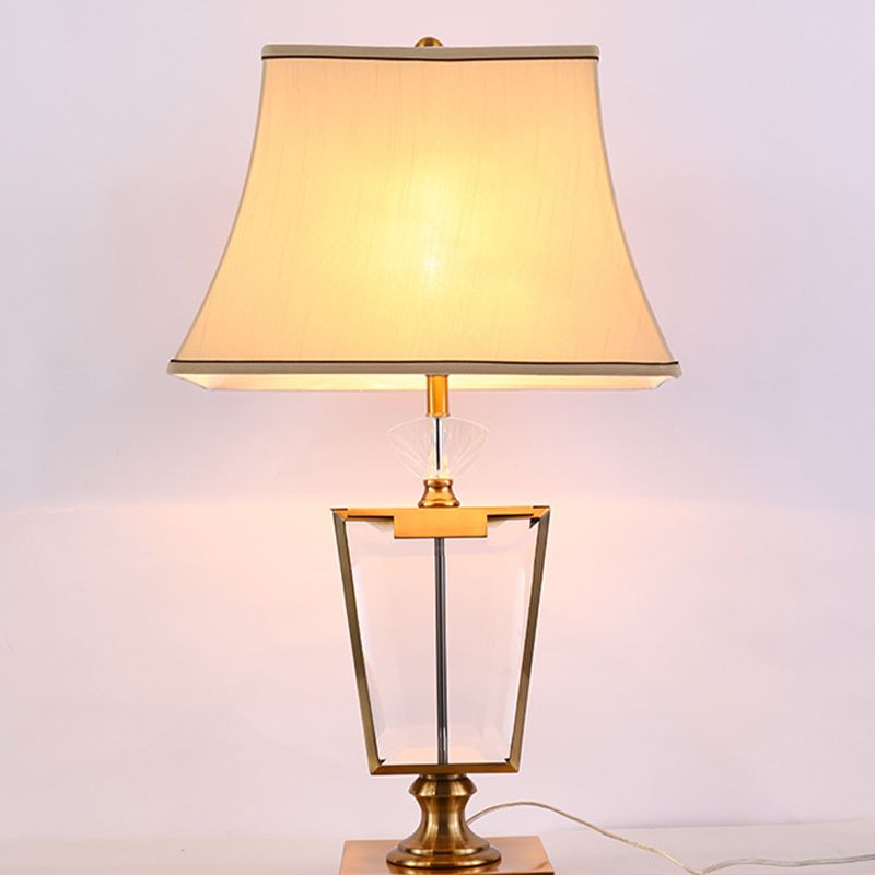 1 Head Bedside Desk Light Modernism Beige Nightstand Lamp with Bell Fabric Shade