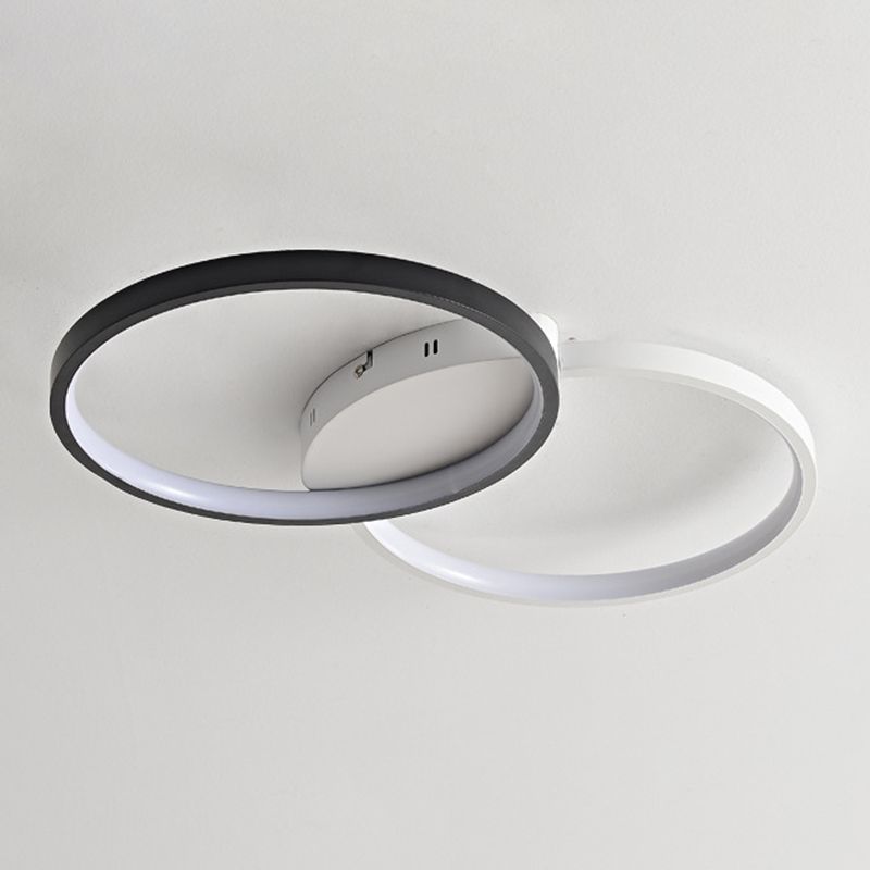 Contemporary LED Ceiling Lamp 2-Light Flush Mount in Black and White for Bedroom