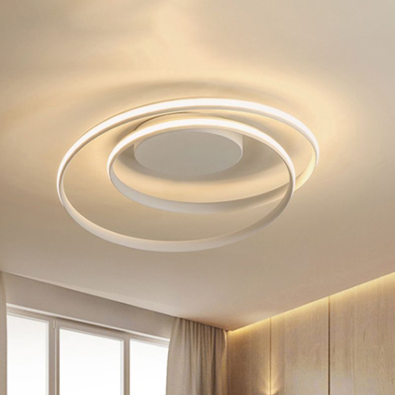 Loop Ceiling Lamp Simple Acrylic LED Black/White 18"/23.5" Wide Flush Light Fixture in Warm/White Light