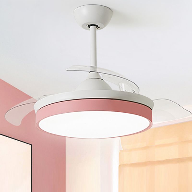 Round Shape Ceiling Fan Light Kids Style Metal Single Light LED Flush Light for Bedroom