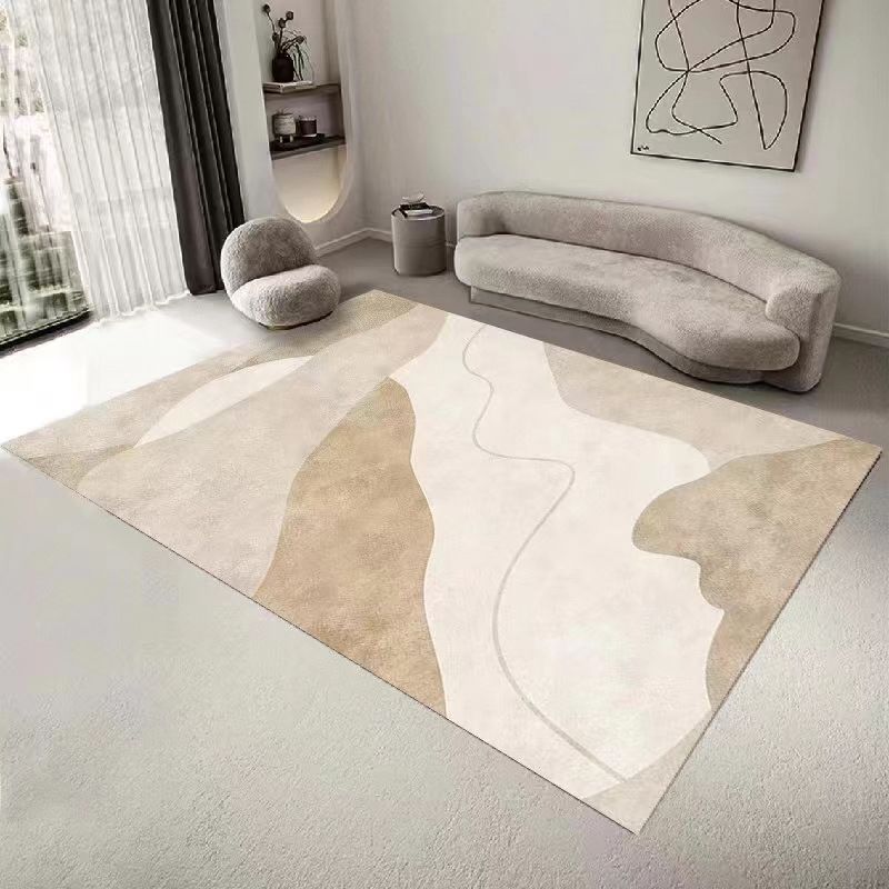 Light Brown Color Block Rug Polyester Simple Rug Non-Slip Backing Rug for Home Decoration