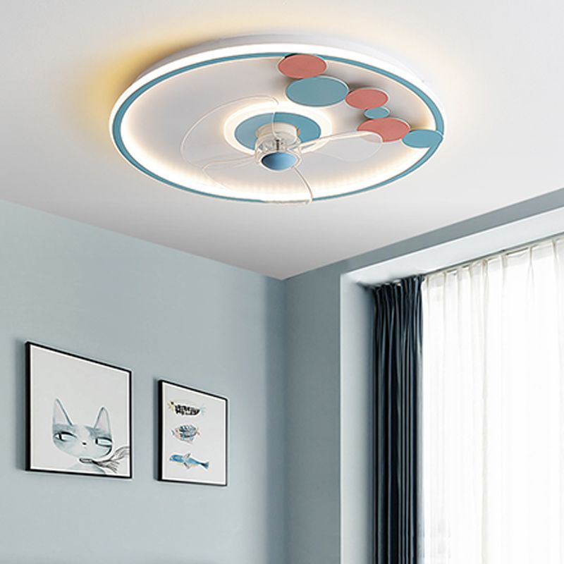 Contemporary Round Ceiling Fan Light Metal 2 Light LED Ceiling Fan for Kids' Room