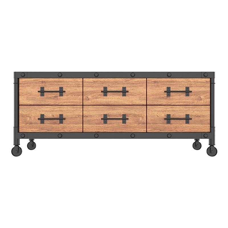 19.69"H TV Stand Industrial Style Solid Wood Brown TV Console with Drawers