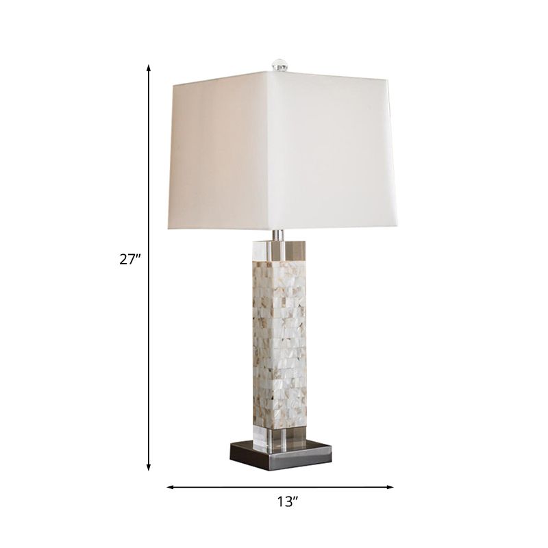 Minimalist Square Night Light Single Fabric Table Lighting with Rectangle Shell Base in White