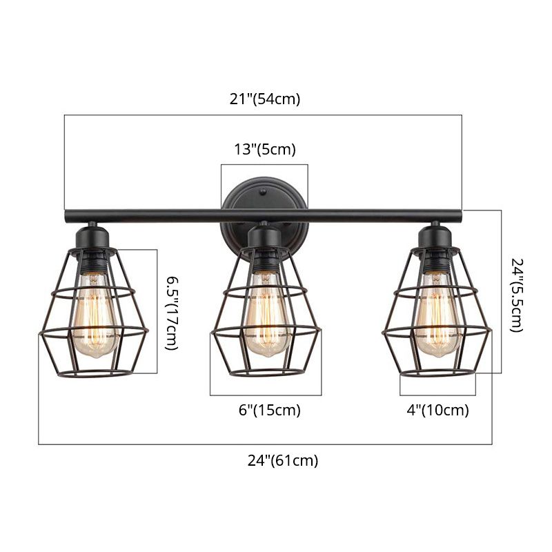 3 luces tocador de baño ligero acabado negro de acabado negro espejo montado en la pared frontal