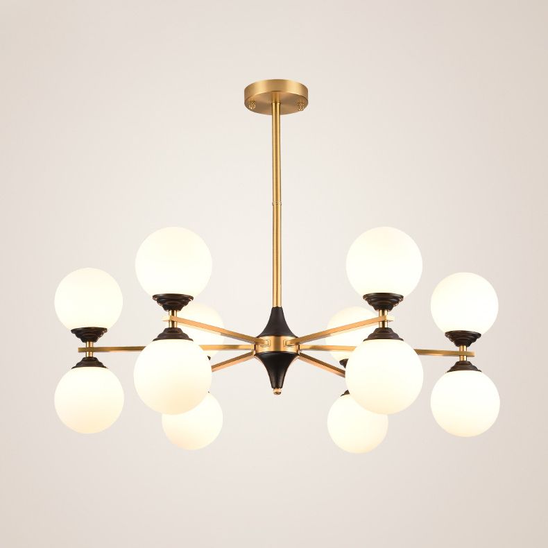 White Glass Chandelier Lighting Fixture Modern Gold Frame Chandelier Pendant Light for Living Room