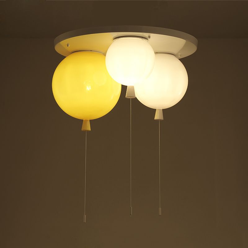 Acrylic Balloon Ceiling Mounted Fixture Kids 3/5 Heads White Flush Mount Lighting for Nursery