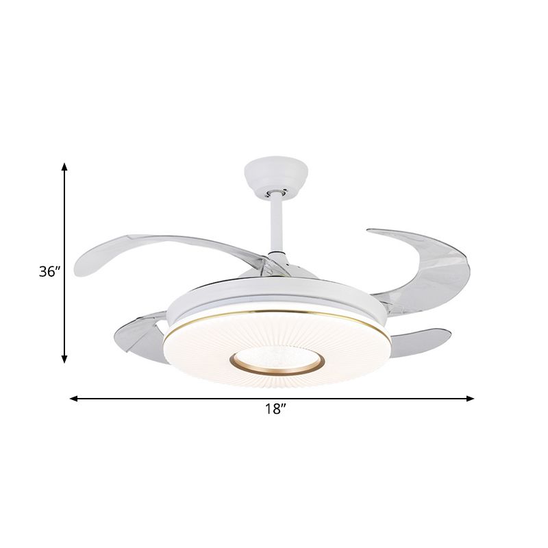 Modernism Circular Fan Lighting LED 36" Wide Metal Semi Flush Mount Ceiling Light in White with 4 Blades, Remote/Wall Control/Remote and Wall Control