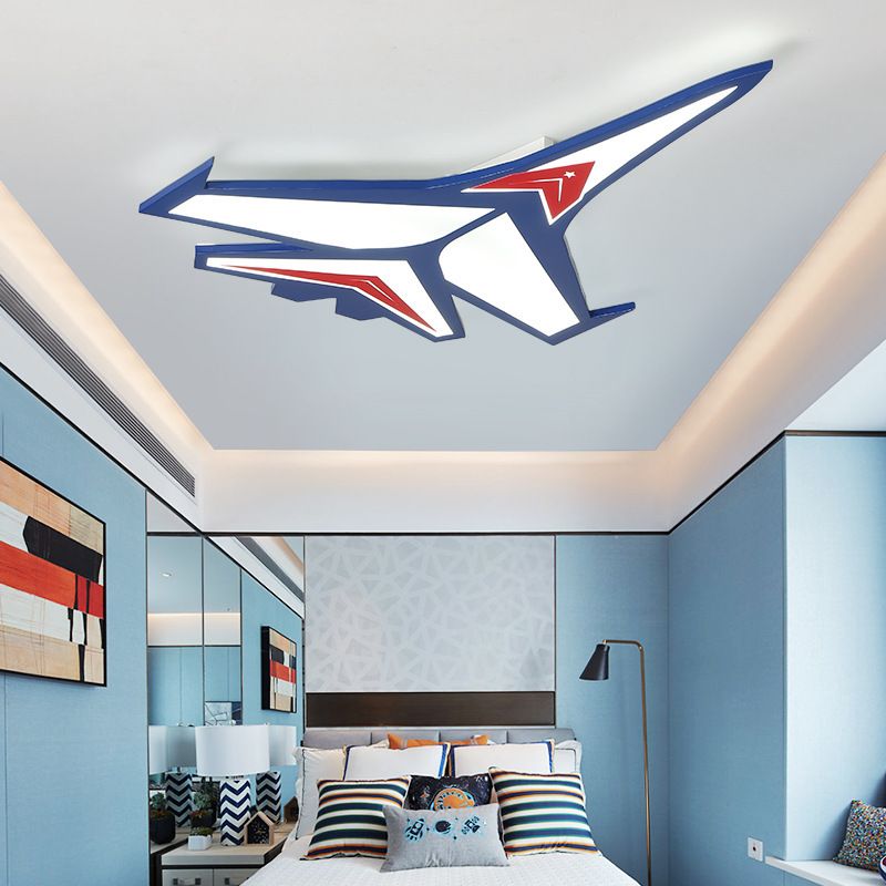 Navy Blue Airplane Flush Ceiling Light Cartoon Acrylic LED Flush Mount for Child Room