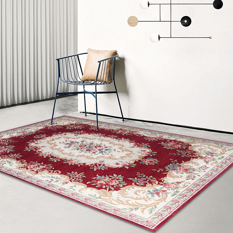 Multi Colored Bedroom Rug Vintage Floral Pattern Carpet Polyester Pet Friendly Washable Non-Slip Backing Carpet