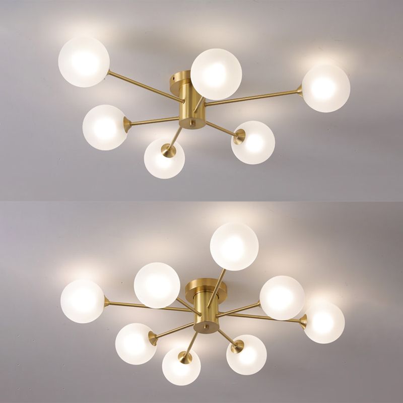 Nordic Style Golden Ceiling Light Ball Shape Ceiling Lamp with Glass Shade for Bedroom