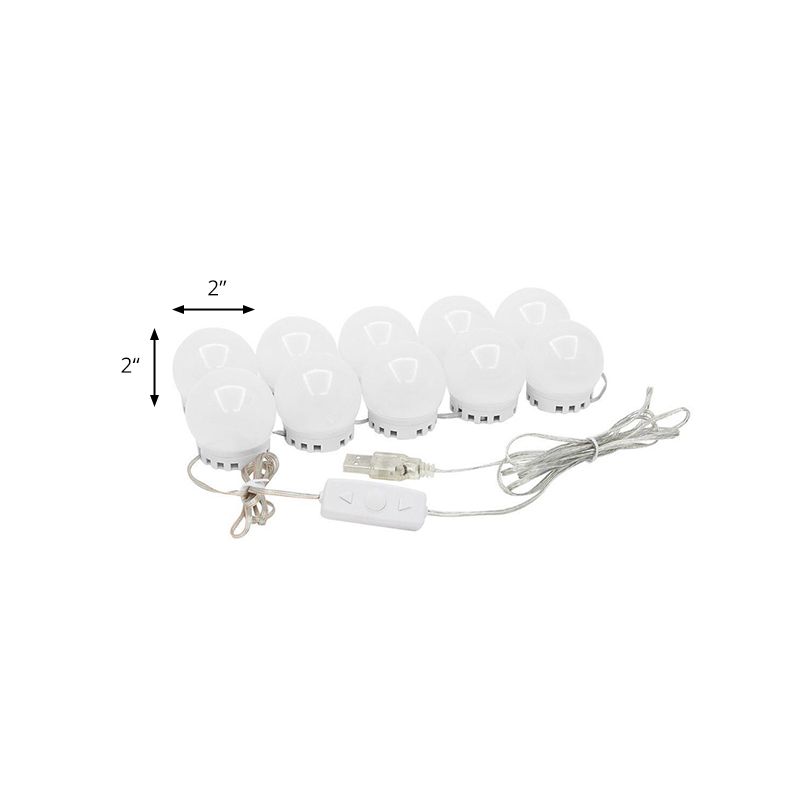 Sphere Vanity Strip Minimalism Plastic LED Make-Up Lighting in White for Dressing Room