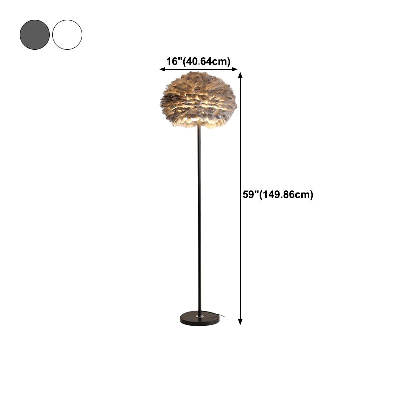 Round Floor Standing Lamp Modern Style Floor Light with Feather Shade