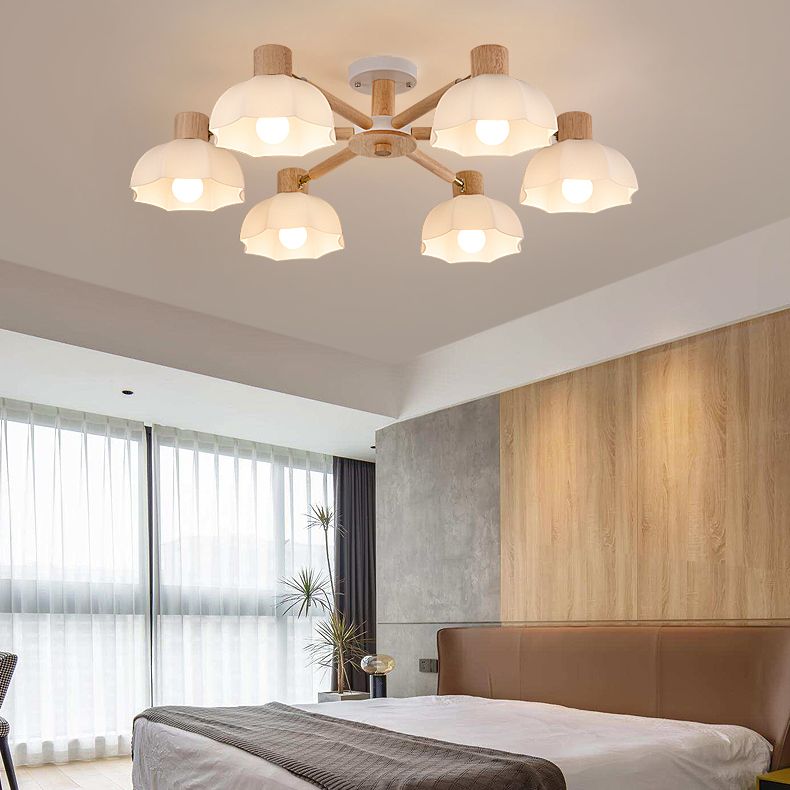 Modern Style Flush Mount Wood Ceiling Light in Brown for Living Room