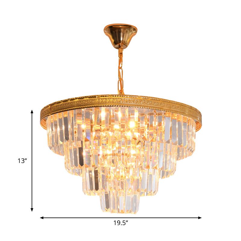 Conical Crystal Chandelier Modernist 5 Heads Gold Living Room Ceiling Hanging Lamp