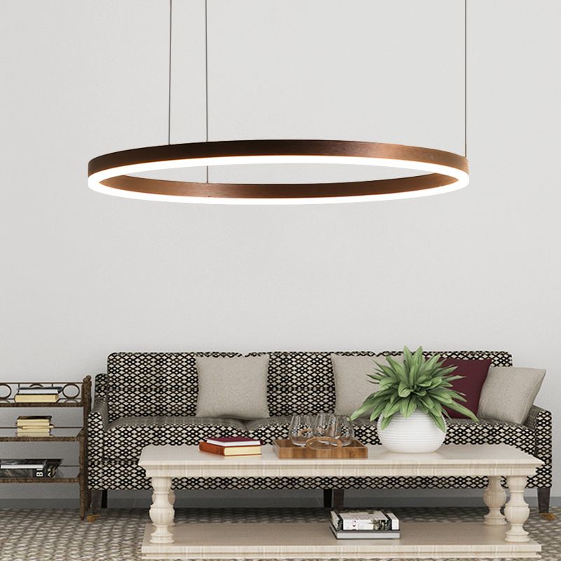 Coffee Circular Chandelier Lamp Modernist 1/3/4 Lights Metal Led Hanging Ceiling Light Fixture in White/Warm Light