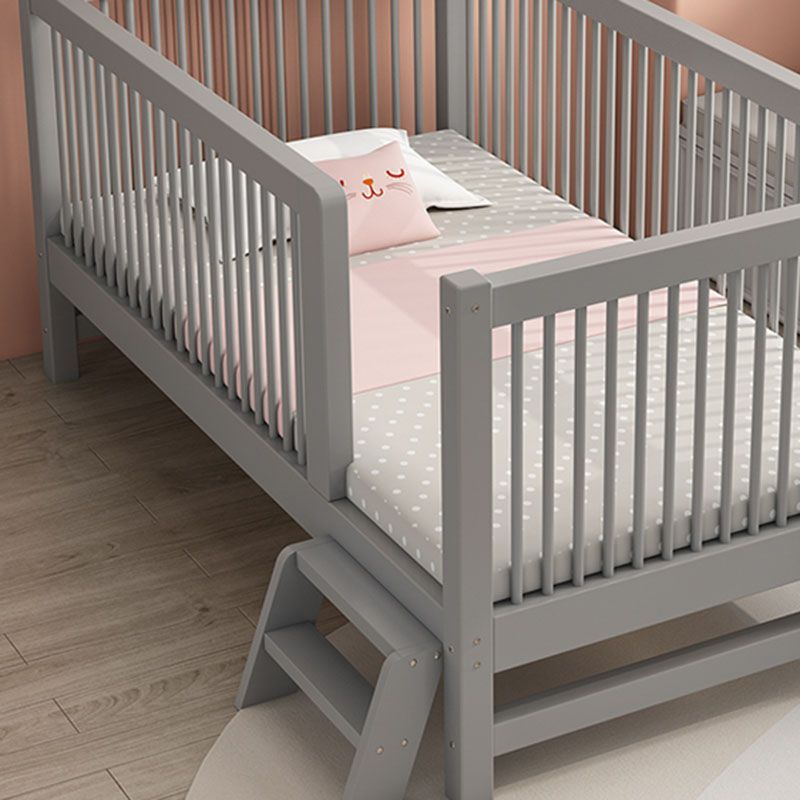 Scandinavian Wood Baby Crib Gray Wood Beech Nursery Crib with Guardrail