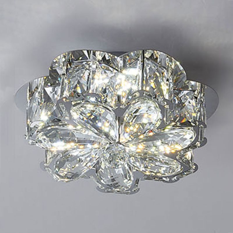 Modern Flower-Shaped Flush Light Fixture Crystal 1 Light Flushmount Lighting