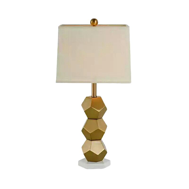 Gold Trapezoid Night Table Lighting Post-Modern 1-Head Fabric Nightstand Lamp for Bedroom