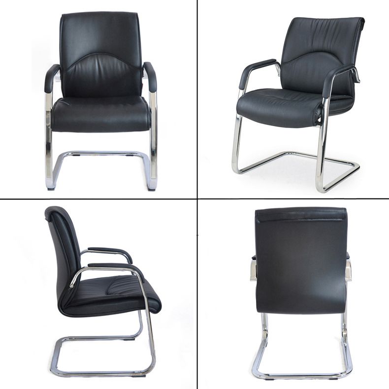 Mid-back Office Chair Leather Seat Fixed Armrest Metal Chair Leg Office Chair