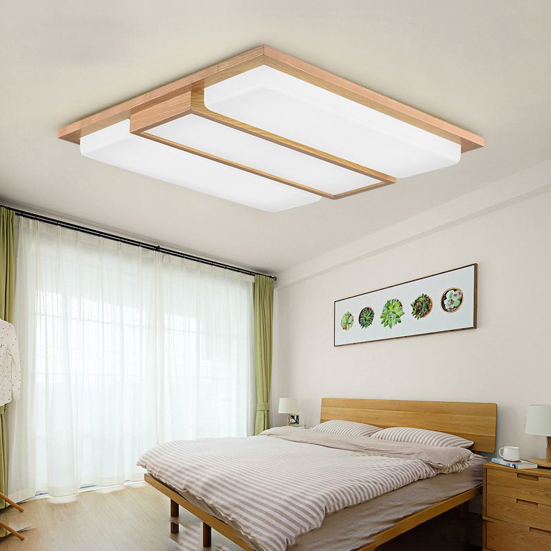 Lámpara de techo empotrada LED japonesa de madera con luz empotrada para sala de estar con forma rectangular