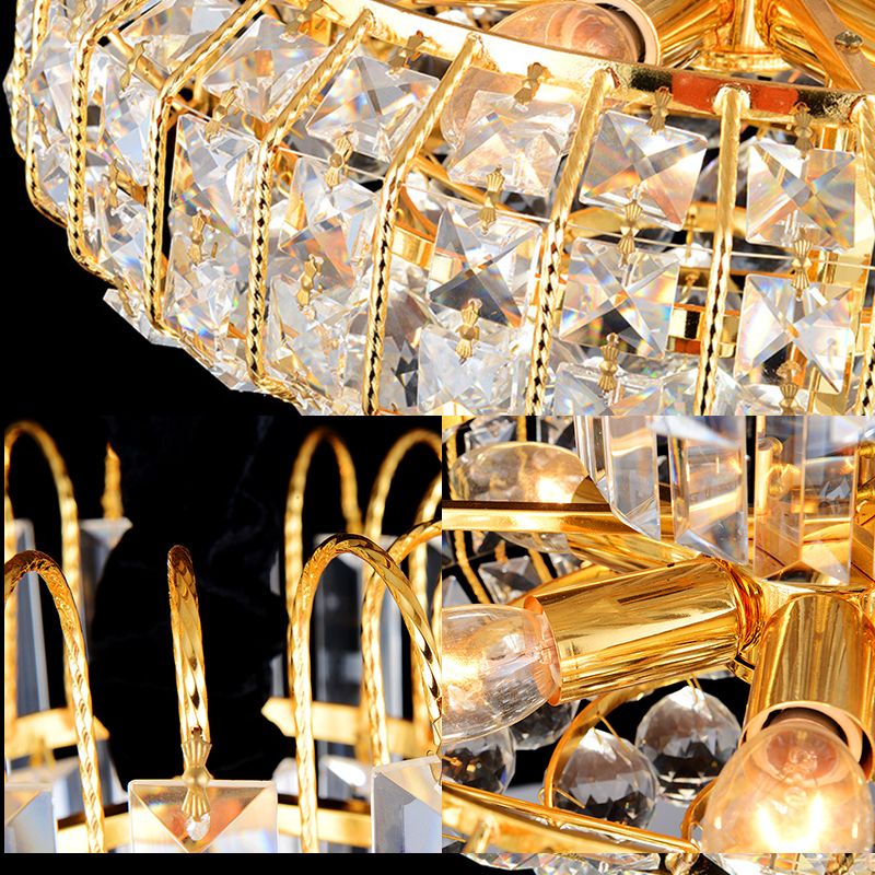 Mushroom Chandelier Light Modern Faceted Crystal 6 Lights Gold Hanging Ceiling Light for Lobby Bar