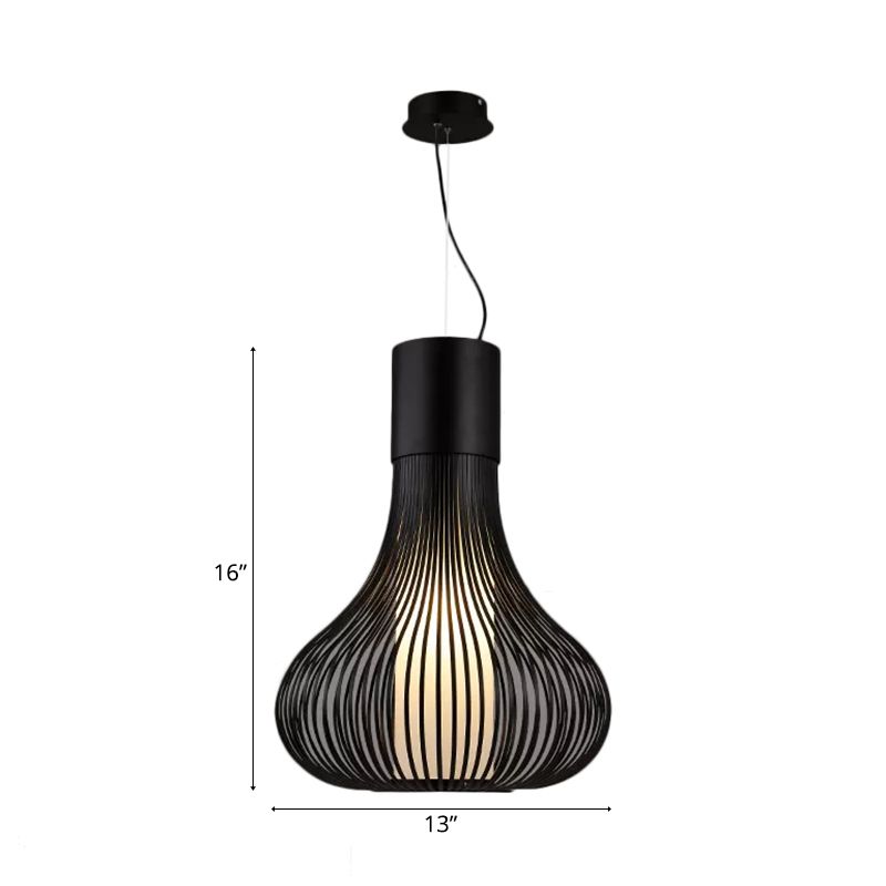 Lampe à plafond à cage en fil de gourde avec bouteille intérieure métal contemporain 1 clair pendentif noir / blanc pour salle à manger