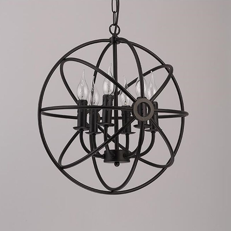 Metal Globe Cage Candlestick Lighting Colgante Vintage Estilo industrial Multi Luces Chandelier para cafeterías