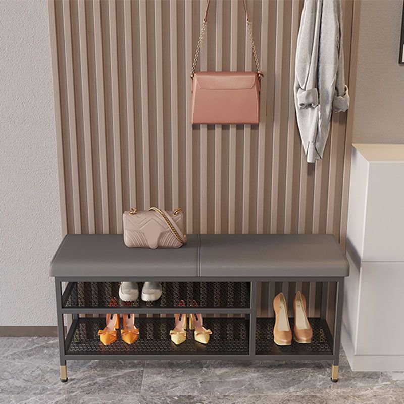 Modern Entryway Bench Cushioned Metal Seating Bench with Shelves , 12.5" Width