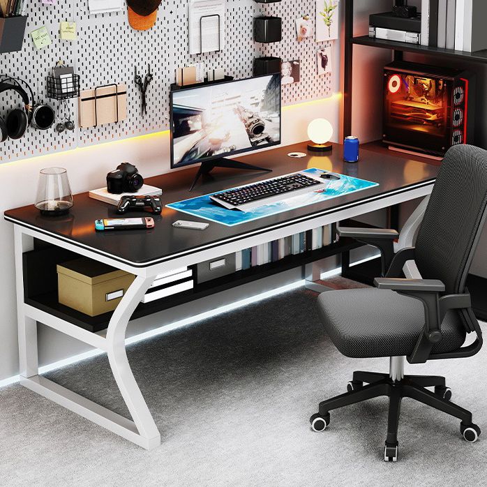 Modern Wooden Computer Desk Cable Management Rectangular Office Desk with Shelf