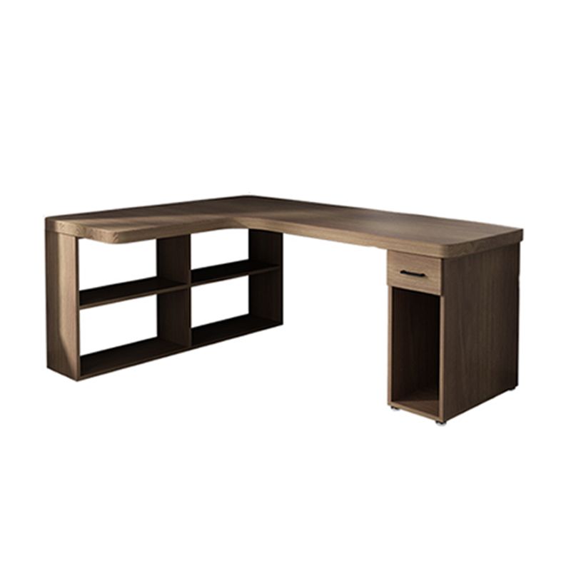 Contemporary Office Desk L-Shape Credenza Desk with Bookcase