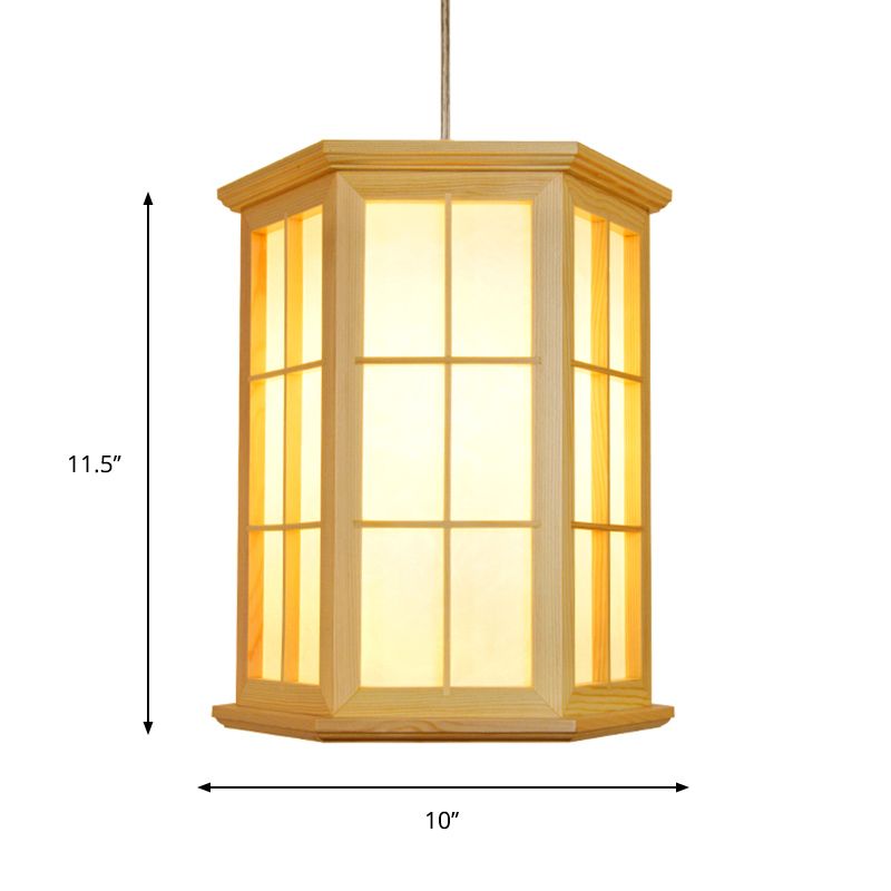 Wood Hexagon Pendululum Light Style japonais 1 tête de plafond suspendu en beige pour le salon de thé