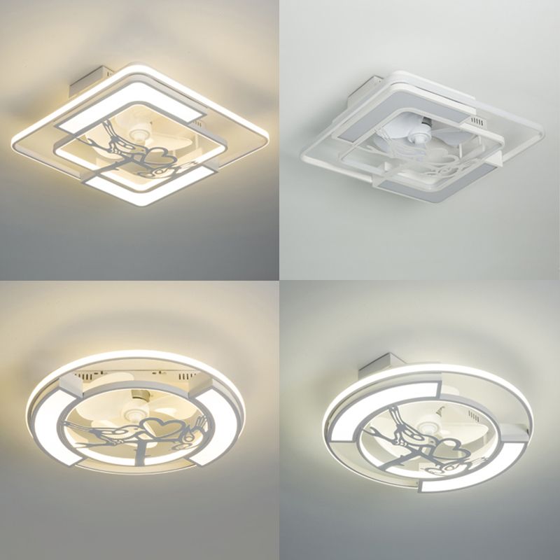 Lámpara de ventilador de techo geométrico de blanco LED acrílico Semi Flush Light para sala de estar