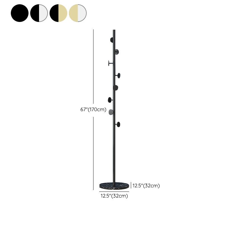 Modern Style Coat Rack Metal Frame Marble Pedestal Hooks Design Rod-shaped Coat Rack