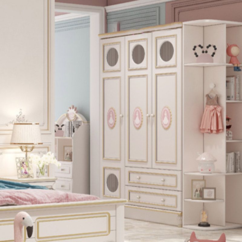 Modern Style Kids Closet White Colour Solid Wood Bedroom Youth Armoire