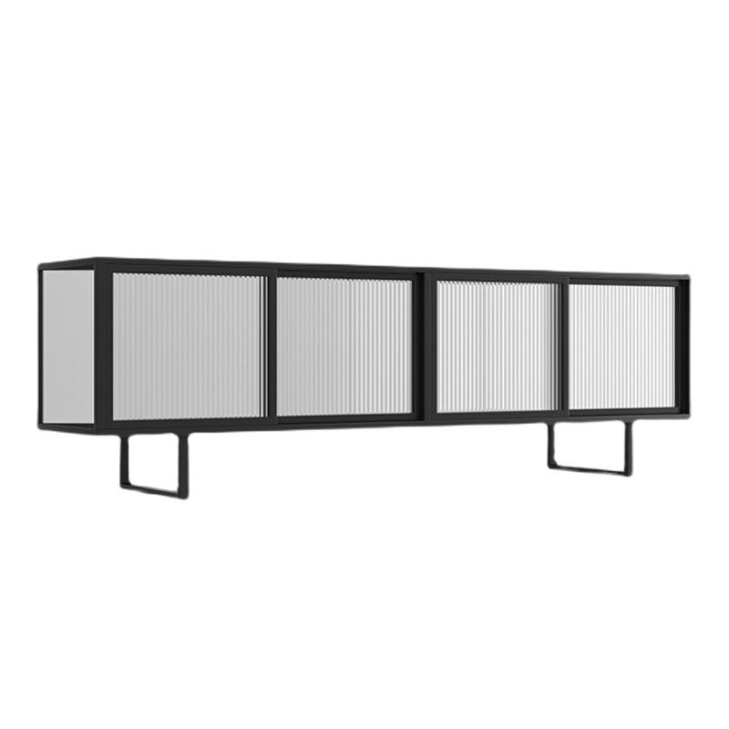 Industrial TV Media Console 4-Door Metal and Glass TV Media Stand