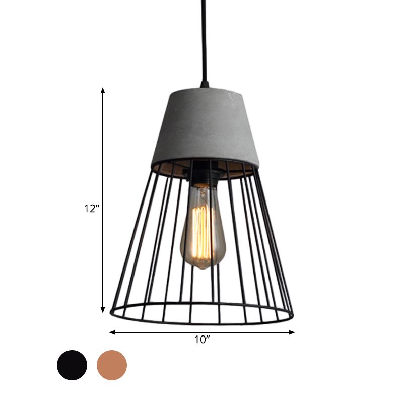 1 Light Conic Cage Ceiling Light Antiqued Black/Rose Gold Iron Pendant Lamp Fixture with Cement Top